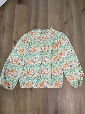 LOFT Floral Smocked-Neck Long Sleeve Blouse